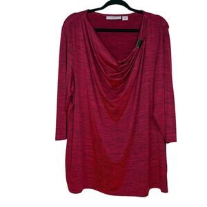 Sag Harbor drape neck 3/4 sleeve flowy blouse 2X